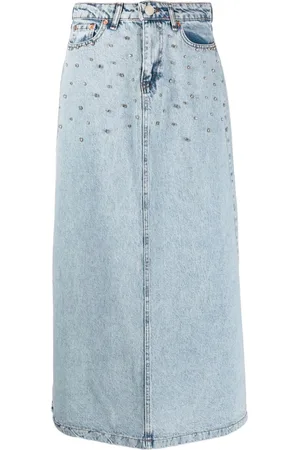 Ana Radu Gonna midi denim con cristalli