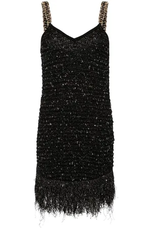 Balmain Abito corto Lurex in tweed con frange