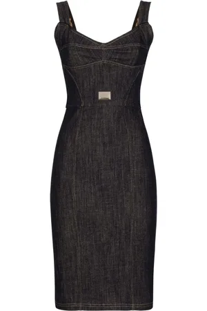 Dolce & Gabbana Abito midi denim con placca logo