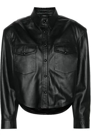 WARDROBE.NYC Giacca-camicia in pelle con spalline imbottite