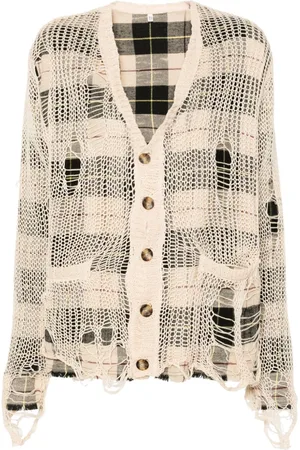 R13 Cardigan traforato con effetto vissuto