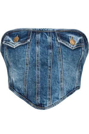 Pinko Top denim senza spalline in stile corsetto