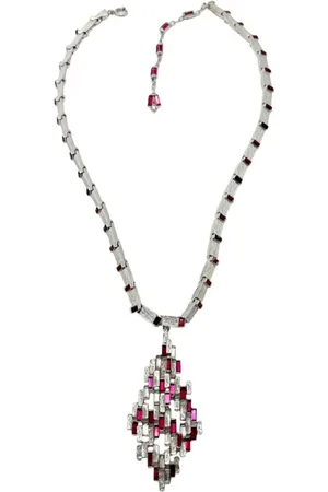 JENNIFER GIBSON JEWELLERY Vintage Modernist Ruby Crystal Necklace 1960s