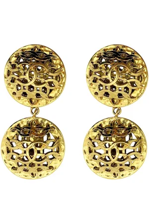 JENNIFER GIBSON JEWELLERY Vintage Chanel Double Orb Statement Logo Earrings 1980s