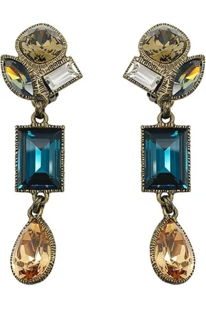 JENNIFER GIBSON JEWELLERY Vintage Philippe Ferrandis Citrine & Sapphire Glass Earrings 1990s