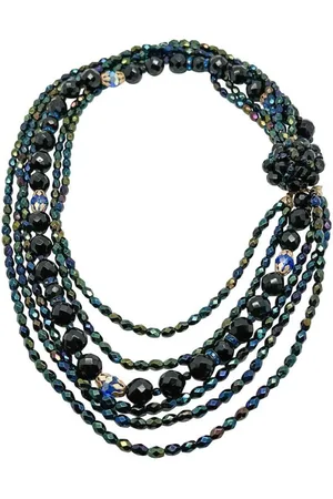 JENNIFER GIBSON JEWELLERY Vintage midnight crystal torsade necklace 1950s