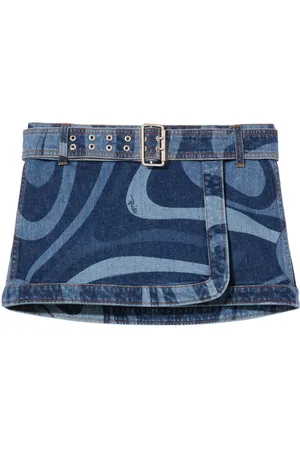 Puccini Minigonna denim con stampa Marmo