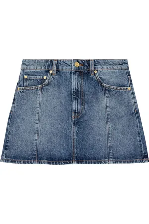 Ganni Minigonna denim con logo di strass