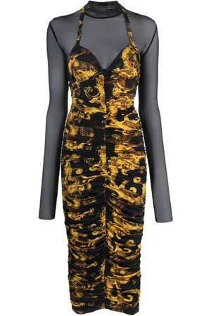 VERSACE Abito midi con stampa barocca