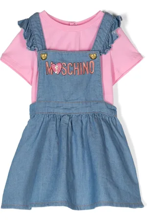 Moschino Abito a salopette denim con stampa
