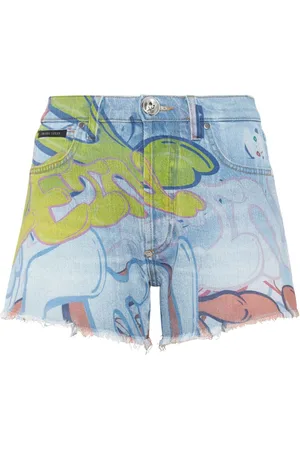 Philipp Plein Shorts denim con stampa grafica
