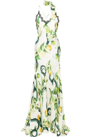 Roberto Cavalli Abito lungo con stampa Lemon
