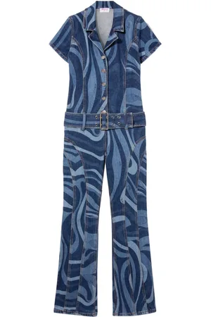 Puccini Tuta intera denim con stampa Marmo