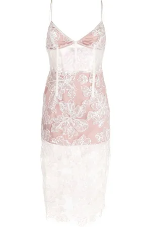FLEUR DU MAL Abito midi con paillettes e ricamo a fiori