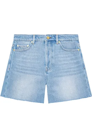 Ganni Shorts denim con orlo a taglio vivo