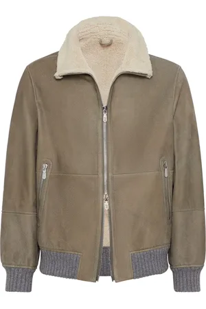 Brunello Cucinelli Giacca in pelle con collo in shearling