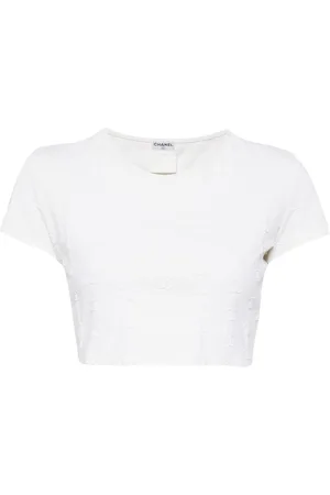 CHANEL T-shirt con ricamo CC crop anni 