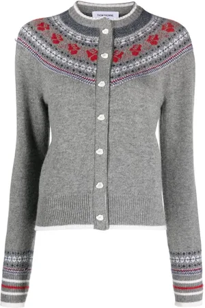 Thom Browne Cardigan Rose Icelandic con intarsio
