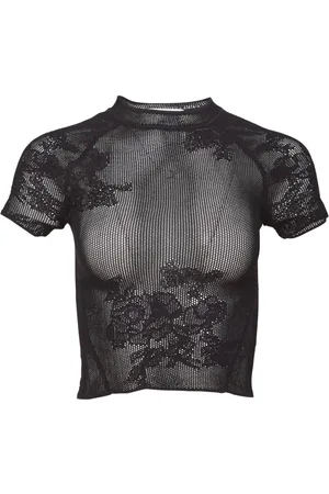 FLEUR DU MAL T-shirt in pizzo con maglia pointelle
