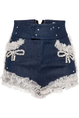 LOULOU Shorts denim a vita alta con ruches