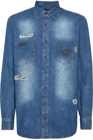 Philipp Plein Camicia denim con effetto vissuto