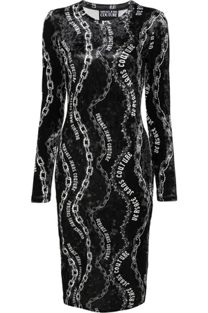 VERSACE Abito midi con stampa Chain Couture
