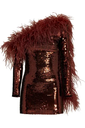 ‎Taller Marmo‎ Abito Garbo Disco corto con bordo di piume