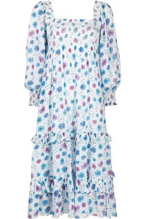 LOVESHACKFANCY Abito midi a fiori con balze