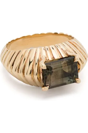 Lizzie Mandler Anello XL Fluted Crescent in giallo 18kt con tormalina