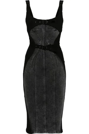 MUGLER Abito midi denim con inserti