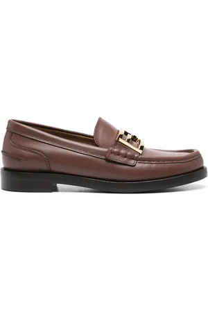 Fendi Mocassini con placca logo FF in pelle