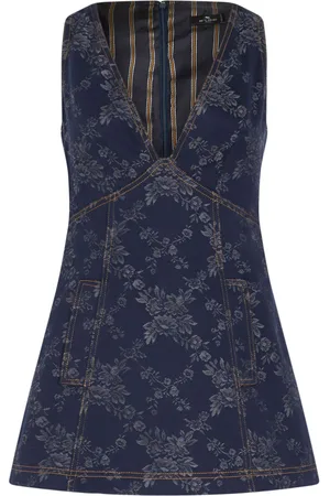 Etro Abito corto denim a fiori jacquard