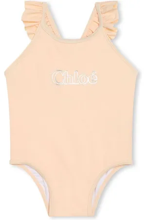 Chloé Costume da bagno con ruches e logo ricamato