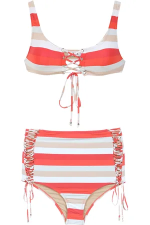 AMIR SLAMA Bikini a righe con slip a vita alta