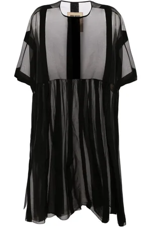 UMA WANG Abito midi semi trasparente a righe