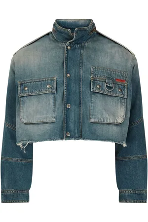 MARTINE ROSE Giacca denim crop con applicazione logo