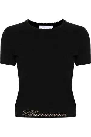 BLUMARINE T-shirt crop con logo jacquard