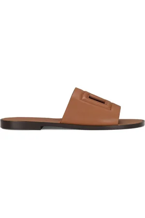 Dolce & Gabbana Sandali slides in pelle con logo goffrato