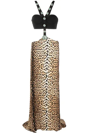 Roberto Cavalli Abito lungo leopardato con inserti