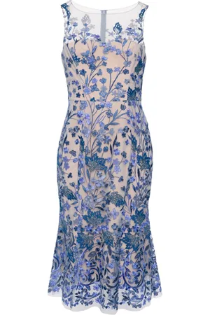 Marchesa Notte Abito midi con ricamo a fiori