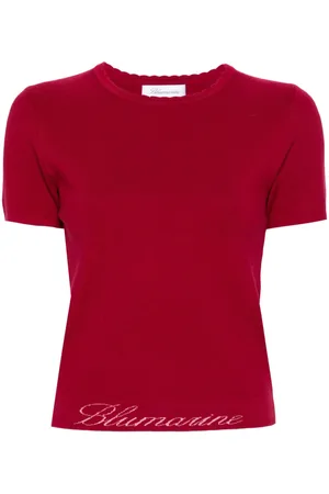 BLUMARINE T-shirt crop con logo jacquard