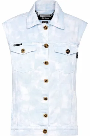 Philipp Plein Top denim con effetto schiarito