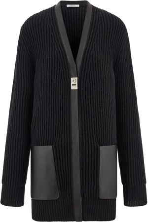 Salvatore Ferragamo Cardigan con rifinitura in pelle
