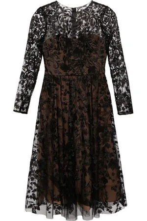 Marchesa Notte Abito midi con ricamo a fiori