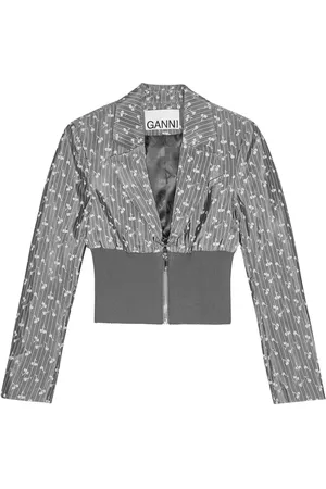 Ganni Blazer crop con effetto jacquard