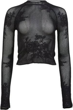 FLEUR DU MAL T-shirt in pizzo con maglia pointelle