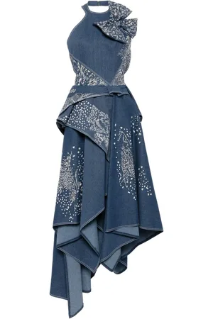 Saiid Kobeisy Abito lungo denim con ricamo