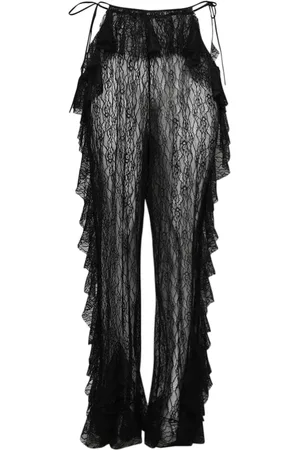 ESTER MANAS Pantaloni dritti in pizzo con ruches