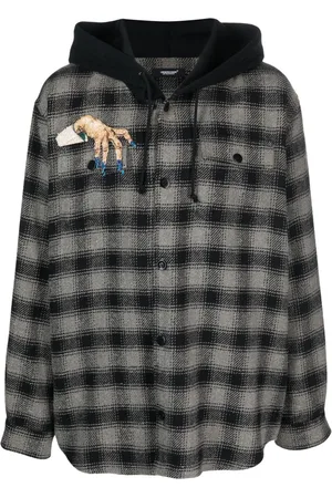 UNDERCOVER Embroidered-detail checked hooded jacket