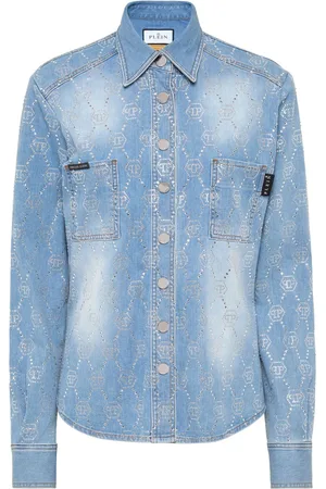 Philipp Plein Camicia denim con monogramma